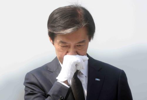 노 전 대통령 묘역 참배한 조국 "檢 문 닫아, 웃음 짓고 계실 것"