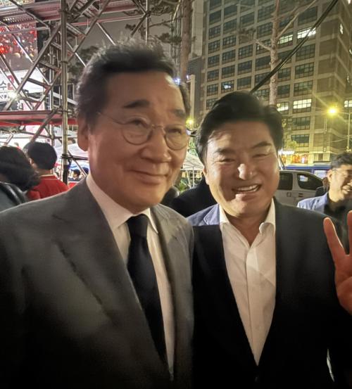 '합쳐서 10선' 원유철·이낙연, 김문수 후보 마지막 유세 현장서 투샷