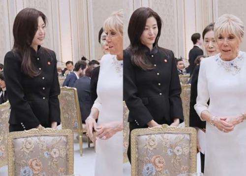 "전지현 옆 마크롱 영부인 실화야?"…청와대 영빈관서 포착된 '이 장면'