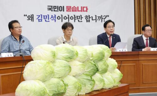 배추 쌓아놓고 '김민석 국민청문회'…"제2의 조국? 조국이 억울할듯"