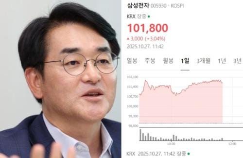 1년 전 삼성전자 대량매수 박용진 "드디어 10만전자"