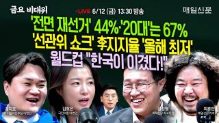 [금요비대위-금요일 13:30 LIVE] '전면 재선거' 44%·'20대'는 67%+'선관위 쇼크' 李지지율 '올해 최저'+월드컵 "한국이 이겼다!"…'야생토론'